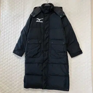 미즈노 다운 벤치 코트 후드 탈부착 자수 로고 마크 블랙 L