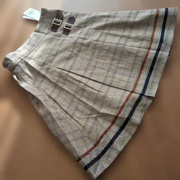 택 포함 미사용 엑시즈팜 체크 무늬 플리츠 스커트