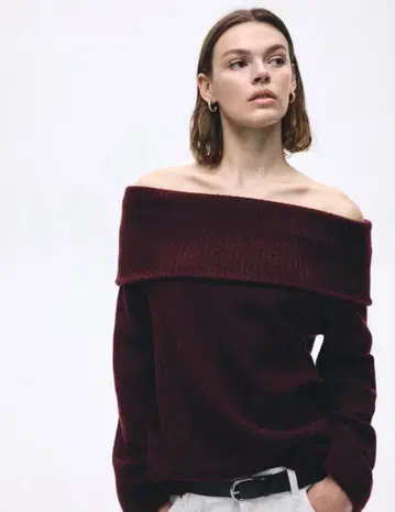 버건디 오프숄더 스웨터 H&M