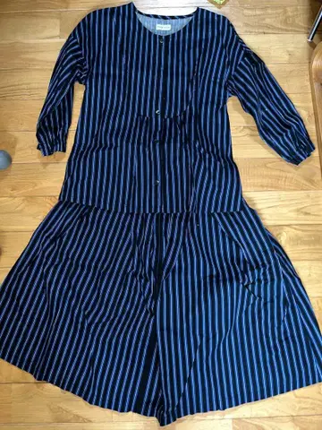 MEIN HEIM 스트라이프 셔츠 원피스 긴팔 네이비 블루