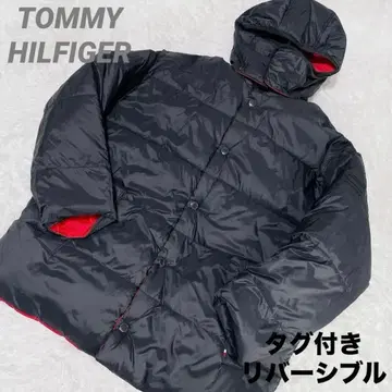 택 포함 타미힐피거 리버서블 코트 빨간색 블랙 레드 블랙 로고