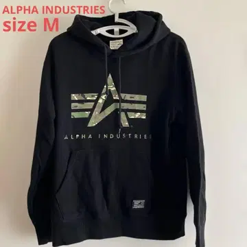 ALPHA INDUSTRIES 카모플라쥬 로고 후드티 M