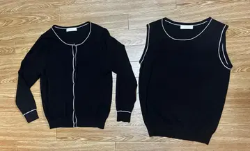 anySIS 애니시스 바이컬러 니트 앙상블 가디건 블랙