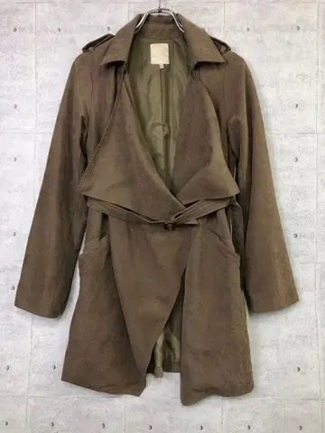 페미닌 레트로 페이크 스웨이드 느낌 프릴 랩 스타일 트렌치코트