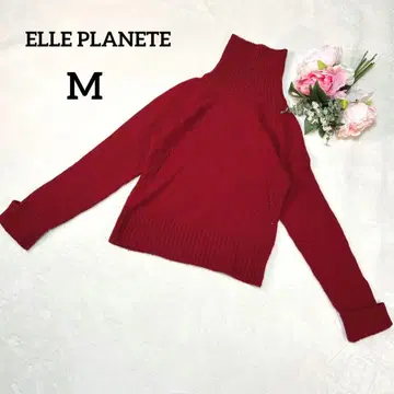 엘르 플래닛 긴팔 니트 M 레드 터틀넥 스웨터 울 혼방 085