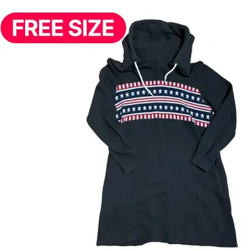 후드 부착 성조기 패턴 원피스 프리 사이즈