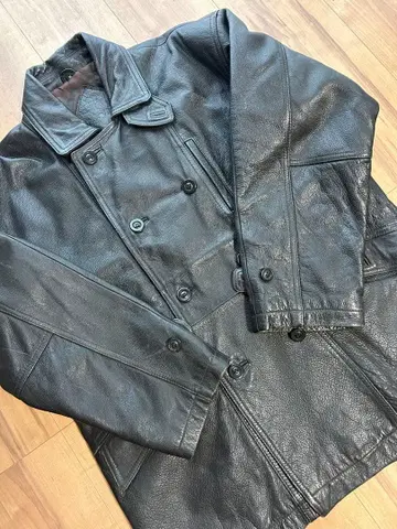 블랙 빈티지 가죽 코트 자켓