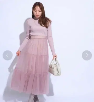 Mystrada 튤 레이어드 니트 원피스 색상: 모카 핑크 사이즈: S