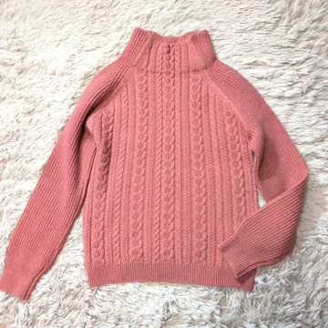 [ 컨디션 최상 ] AMACA 울 혼방 빌드넥 케이블 니트 풀오버 핑크