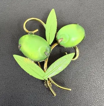 그린 컬러 잎과 과일 브로치