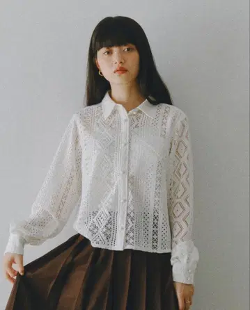 필름 메쿠리 플랩 레이스 셔츠 화이트