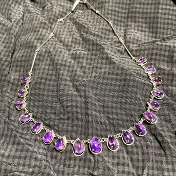 자수정 드롭형 실버 목걸이