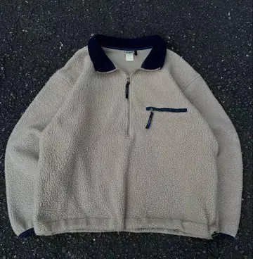 80s L.L.Bean USA 베이지 플리스 하프 지퍼 자켓