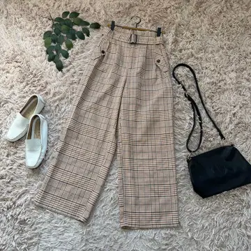 6778 마제스틱 레곤 턱 와이드 팬츠 [ M ] 베이지 계열/체크 무늬