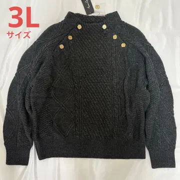 택 포함 새상품 Anne Coquine 케이블 짜임 니트 골드 버튼 3L