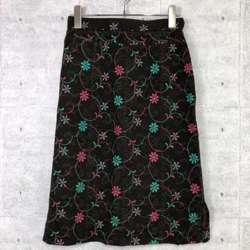 쇼와 레트로 보헤미안 올드 빈티지 구제 의류 꽃무늬 자수 미디 스커트