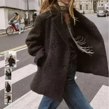 미사용 새상품 택 포함 ZARA 부클 더블 브레스트 미디 기장 코트