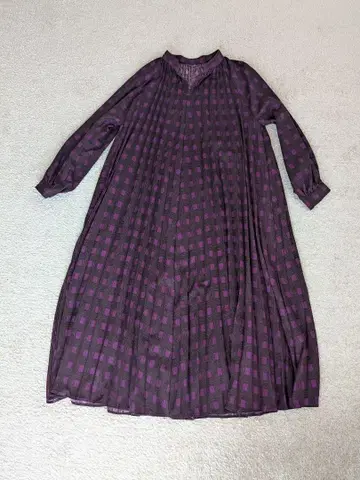 SIMPLICITE 보라색과 그레이 체크 무늬 롱 원피스