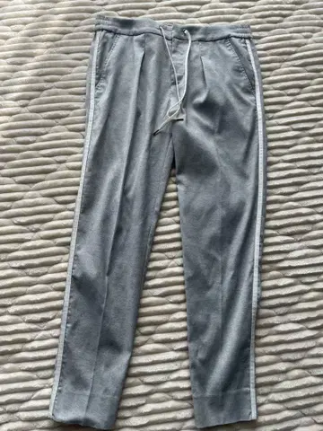 그레이 사이드 스트라이프 캐주얼 팬츠 린넨 사이드 라인 팬츠