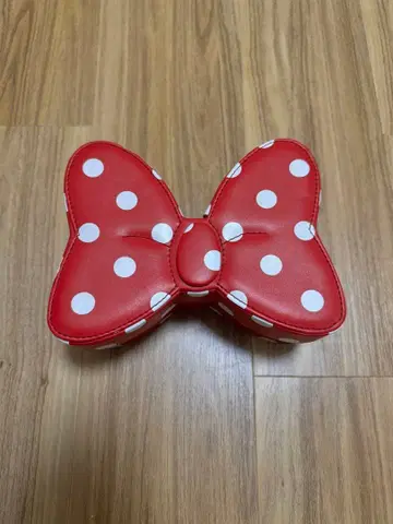 미니 리본형 수납 박스 빨간색 물방울 패턴