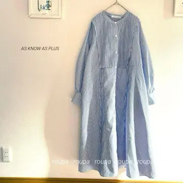 AS KNOW AS PLUS 밴드 카라 스트라이프 셔츠 원피스 1472