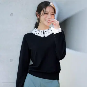 anysis 옷깃 레이스 니트 블랙 프릴