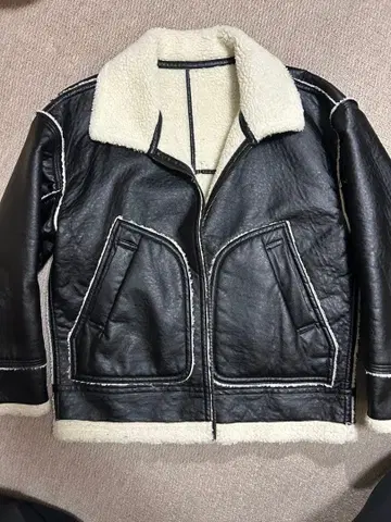 블랙 가죽 무스탕 코트 리버서블