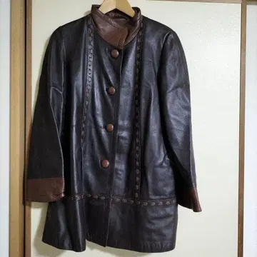 스페인산 다크 브라운 가죽 자켓 버튼 포함