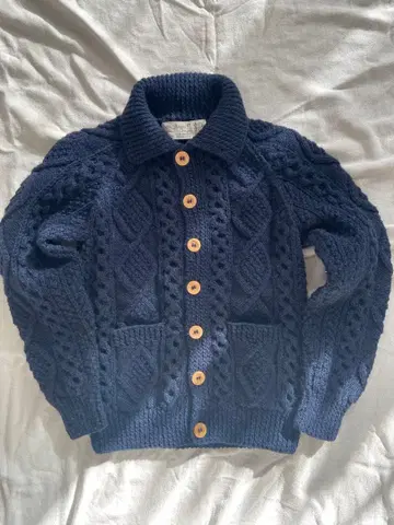 아테나 디자인 울 니트 가디건 네이비 여성용 아란 니트