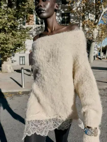 ZARA 완판 레이스 콤비 니트 스웨터 M