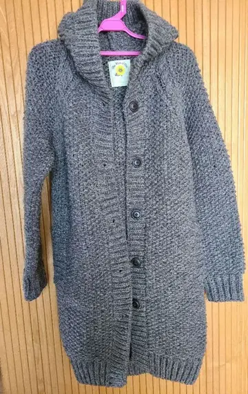 후드 부착 니트 가디건 브라운 계열