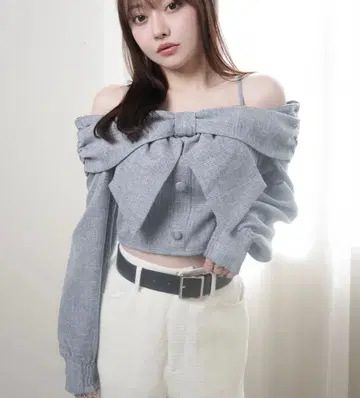 LIP SERVICE 리본 오프숄더 롱 슬리브 상의 블루