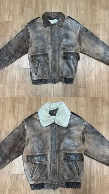 브라운 가죽 자켓 보아 옷깃 라이너 포함 vintage