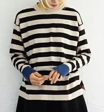 mao made 코튼 블렌드 피치 기모 커프스 배색 줄무늬 풀오버