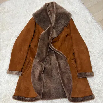 [ 레어 ] 램스킨 양가죽 보아 무스탕 코트 브라운 롱 코트