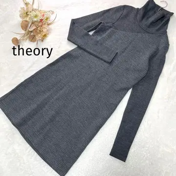 띠어리 울 혼방 원피스 터틀넥 다크 그레이 하운드투스 체크