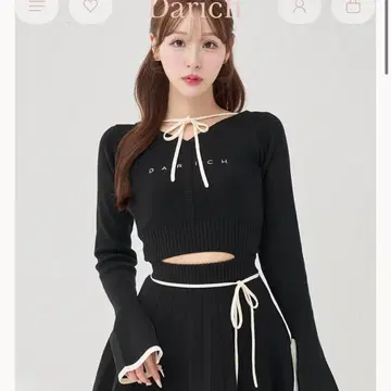 darich 허리 오픈 리본 디자인 니트 미니 원피스