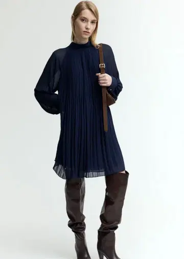 플리츠 쉬폰 원피스 H&M