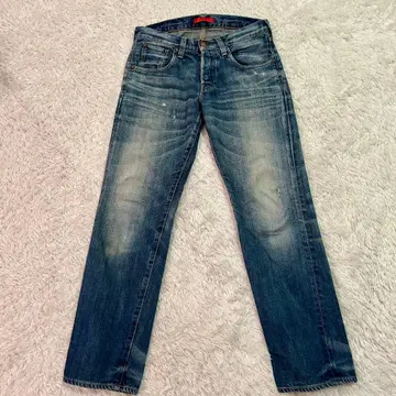 고품질 RED CARD 신치 벨트 보이프렌드 데님 데미지 가공