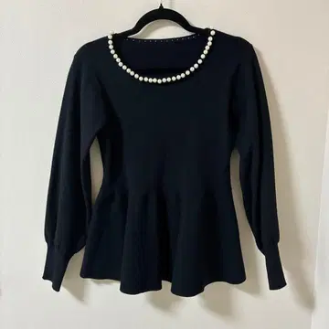 펄 장식 니트 페플럼 풀오버