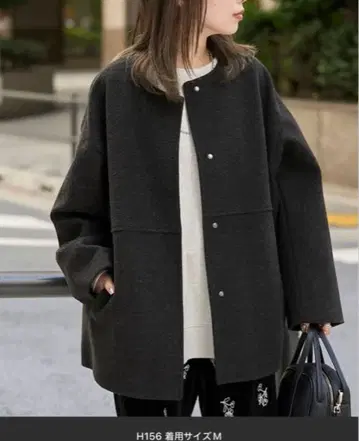 coen 라이트 멜톤 노카라 미들 코트 M 차콜