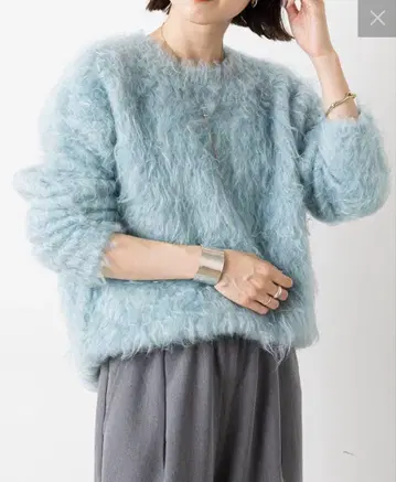 새상품급 택 포함 omekashi 샤기 니트 가디건 오메카시 스카이블루