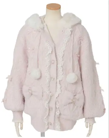 리즈리사 토끼 귀 페더 니트 후드티