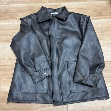 시마무라 다크 브라운 합성 피혁 자켓