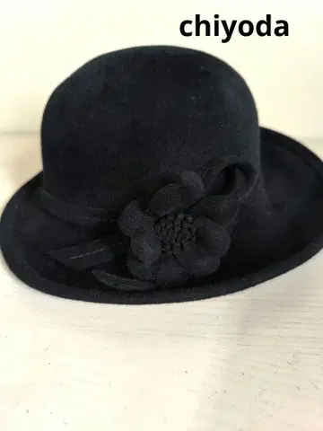 chiyoda 치요다 모자 블랙 울 펠트 햇 플라워 악센트 포함