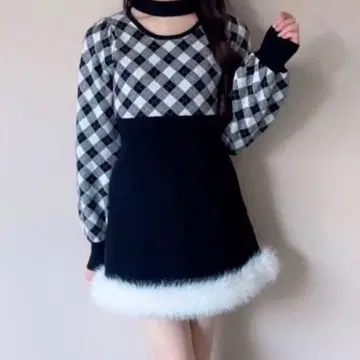 evelyn 퍼 체크 미니 OP