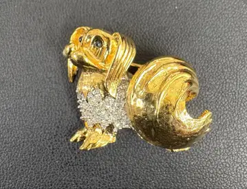 개 모양 브로치 골드 컬러 크리스탈 장식