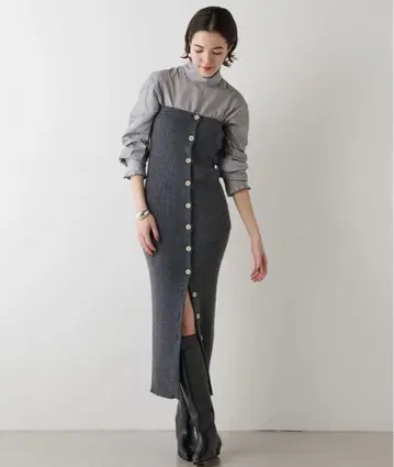 윔 가젯 24AW 울 리브 2way 원피스 프리 사이즈 그레이