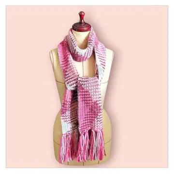 미쏘니 MISSONI 캐시미어 핑크 계열 뜨개질 프린지 머플러