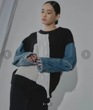 AIC. 패치워크 니트 스웨터 블랙 화이트 데님